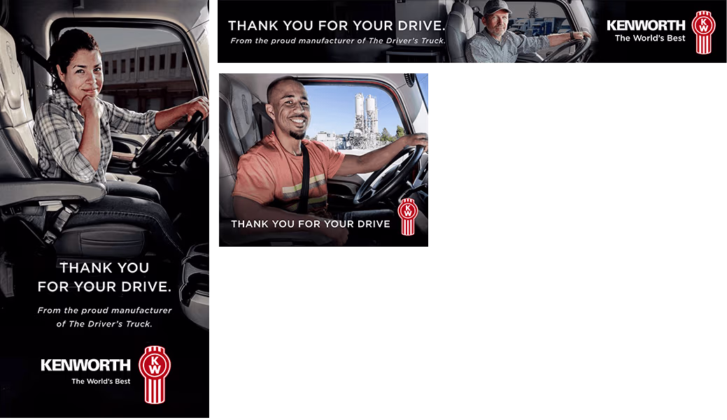 Banners ads-Background image of a truck driver in the drivers seat looking at camera in a kenworth truck T680